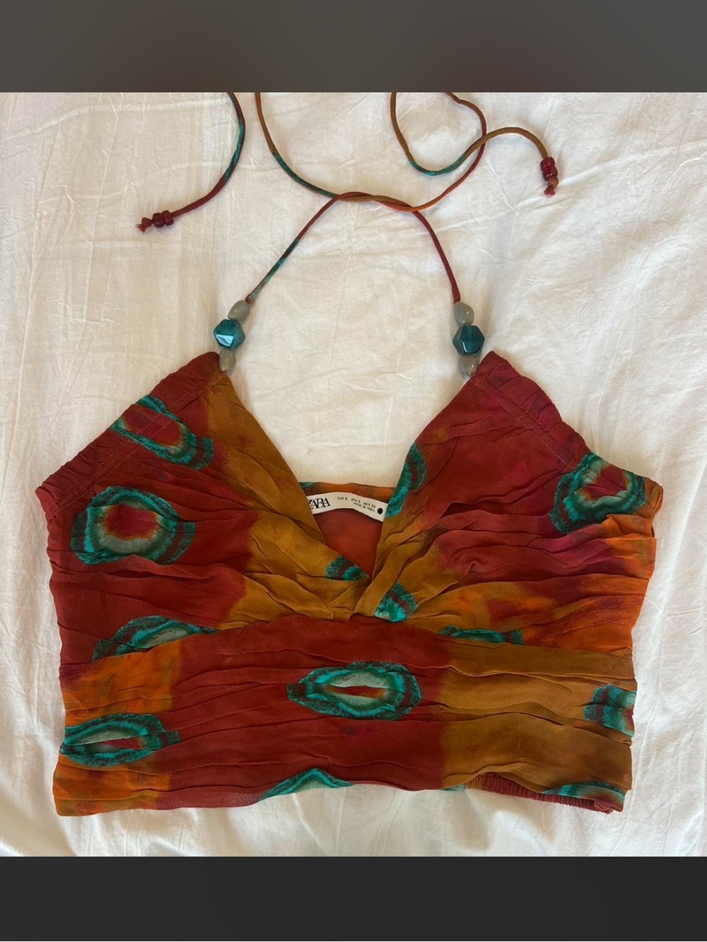 Zara Rust & Teal Halter Crop Camisole